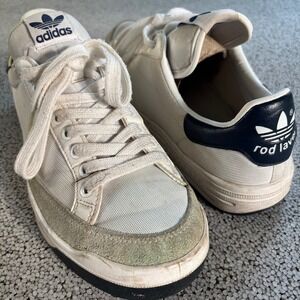 VTG Adidas Rod Laver Sneakers Men 9 White Navy Trefoil Mesh Suede Running Tennis
